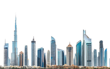 Majestic futuristic skyline of urban downtown skyscrapers, isolated on transparent white 
