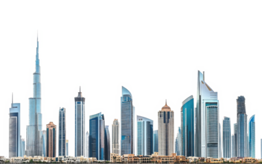 Majestic futuristic skyline of urban downtown skyscrapers, isolated on transparent white 
