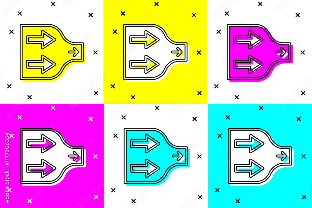 Poster set arrow icon isolated on color background. direction arrowhead symbol. navigation pointer sign. ve