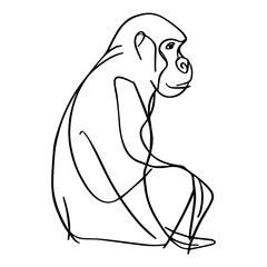 continuous line drawing of a monkey in a relaxed and abstract style