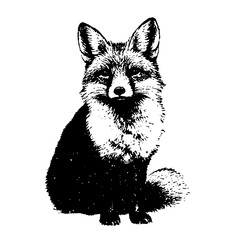 detailed hand-drawn fox portrait in black and white
