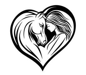 creative black and white artwork of equestrian love in a minimalist style