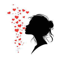 creative romantic artwork of a woman with hearts in a minimalist style
