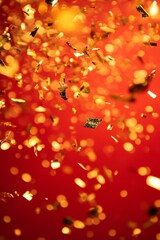 Golden Foil Confetti on Red Background for Celebration and Party Decorations