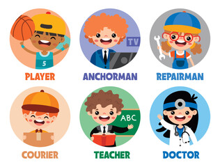 Set Of Various Cartoon Professions