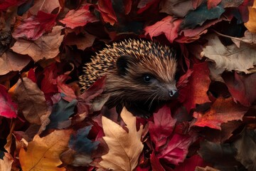Hedgehog in Autumn Leaves, perfect for wildlife and nature themed designs