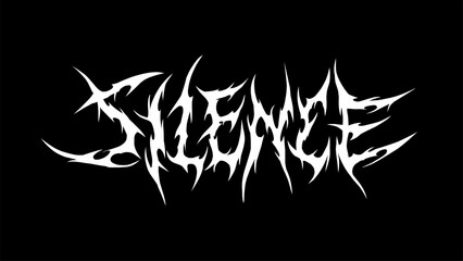 Silence text typography vector in a striking and intense dark metal font style for t-shirt print apparel, sticker, poster, logo and more
