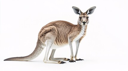 Fototapeta premium Kangaroo standing in a white background, showcasing its distinct features and posture