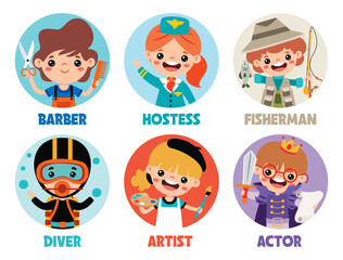 Set Of Various Cartoon Professions