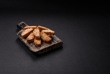 Freshly baked Italian cantuccini cookies with nuts and candied fruits