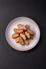 Freshly baked Italian cantuccini cookies with nuts and candied fruits
