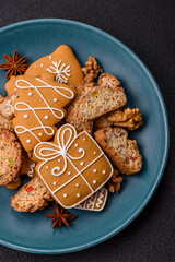 Christmas cantuccini cookies with nuts and candied fruits, gingerbread