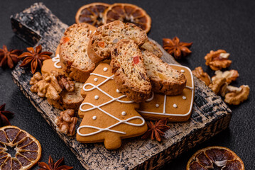 Christmas cantuccini cookies with nuts and candied fruits, gingerbread
