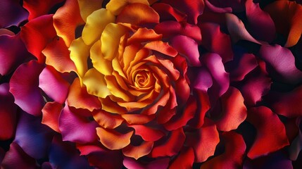 Naklejka premium Vibrant rose petals swirl in warm, saturated colors.