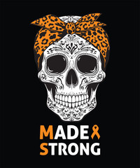 Motivational Skull With Orange Ribbon, Empowering Design