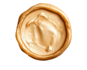 Textured beige empty wax seal stamping, resting on transparent backdrop with minimalist design, perfect for elegant branding elements