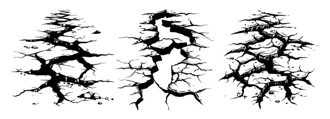 realistic and abstract illustrations of ground splitting and breaking