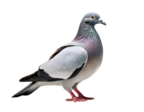 Cutout of a pigeon in a standing pose, looking sideways