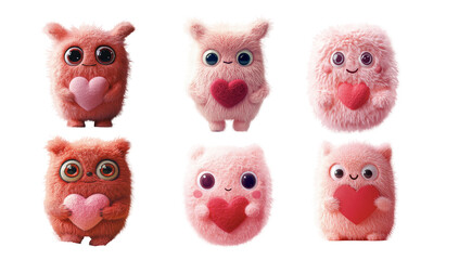 Fototapeta premium cute pink, red monster made of wool with big eyes, a pink heart-shaped belly, Valentine's Day