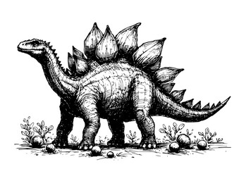 detailed artistic depiction of a stegosaurus in a prehistoric setting