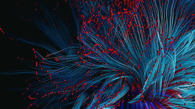 Abstract technology background featuring threads and fibers in motion