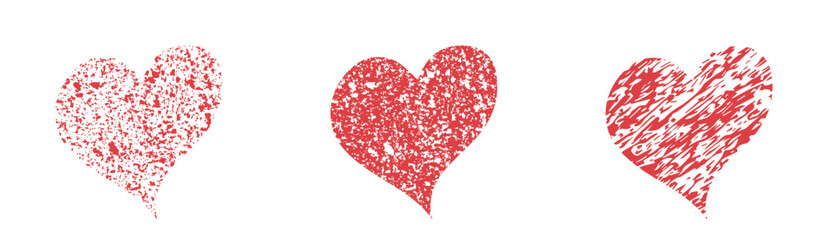 Doodle textured heart set. Love, romantic and valentines design elements. Isolated vector images