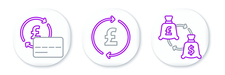 Set line Currency exchange, Credit card and Coin money with pound icon. Vector