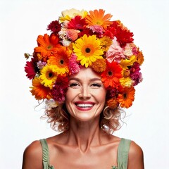 Naklejka premium mature woman with flowers on head