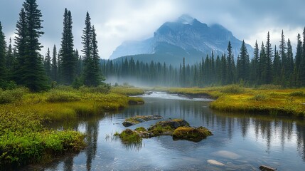 A mountain range with a river running through it