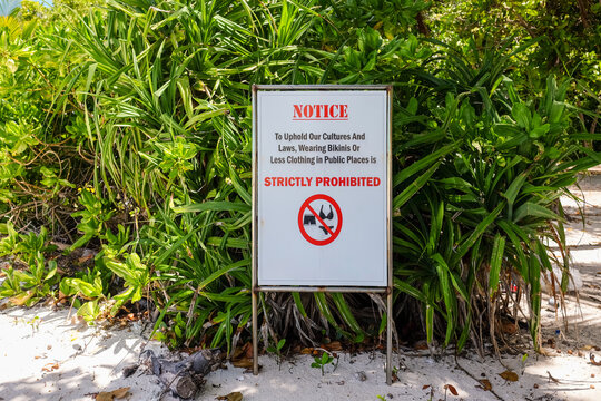Cultural Signage on Dhigurah Island, Maldives &ndash; Beach Etiquette