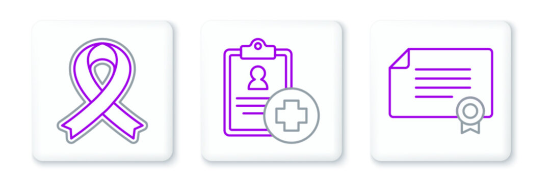Set line Certificate template, Awareness ribbon and Patient record icon. Vector - Powered by Adobe