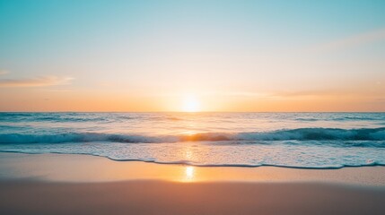 Obraz premium a sunset over the ocean with waves coming in to shore