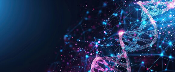 Abstract DNA Double Helix with Glowing Particles