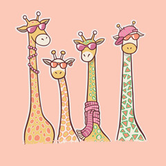 Meet the most elegant giraffes of the savannah, parading in style with their fashionable and charming outfits, in a cartoon-style adventure, full of glamour and fun!
