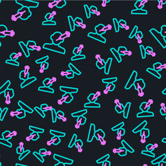 Line Addiction to the drug icon isolated seamless pattern on black background. Heroin, narcotic, addiction, illegal. Sick junkie with a syringe and medical pills. Vector