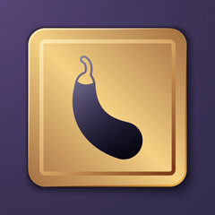 Purple Eggplant icon isolated Purple background. Gold square button. Vector