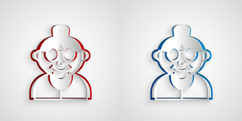 Paper cut Grandmother icon isolated on grey background. Paper art style. Vector
