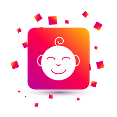 White Happy little boy head icon isolated on white background. Face of baby boy. Square color button. Vector