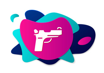 Color Pistol or gun icon isolated on white background. Police or military handgun. Small firearm. Abstract banner with liquid shapes. Vector