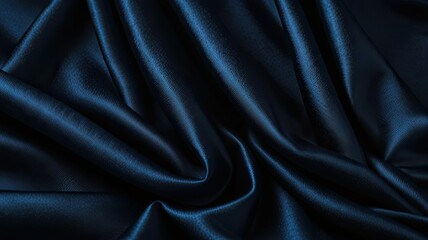 Obraz premium Soft deep blue satin fabric drapes gracefully reflecting light and creating an elegant texture. The folds and sheen offer a luxurious visual appeal