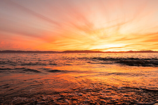 Orange pink sunset beach
