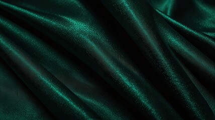 Fototapeta premium Luxurious emerald green fabric flows gracefully highlighting its smooth texture and rich appearance under soft lighting. A perfect choice for elegant designs