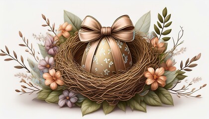 easter egg with a bow in the nest aesthetics illustration white background1.jpg