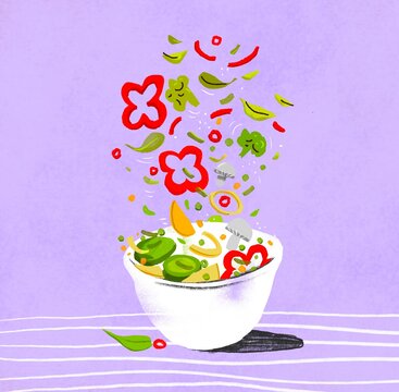 Fresh Salad Toss Illustration with Vibrant Vegetables