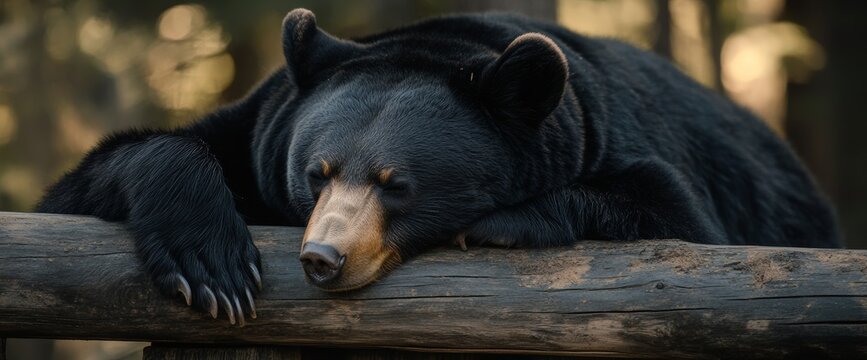 Black Bear Sleeping on a Wooden Fence, High-Resolution Wildlife Photo