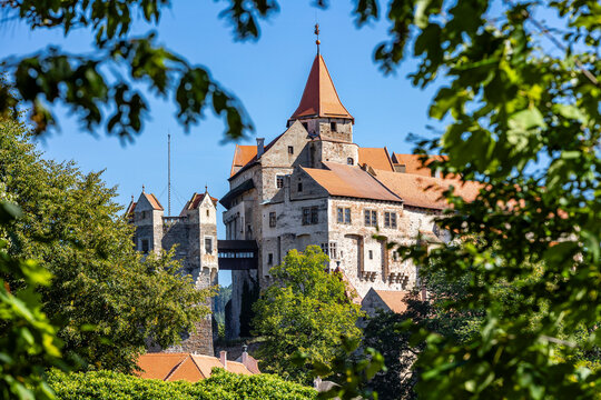 Fortress Pernstein close to Bnro on a autumn blue sky day, Czech Republic