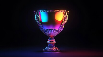 Trophy championship prize. Winner award banner with shiny golden cup and falling confetti, sport or business award.