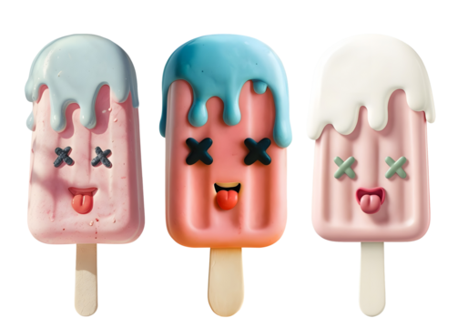 Cute Cartoon Ice-Cream Bar In Pink Yellow and Gray colors.