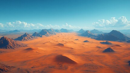 Naklejka premium Aerial View Of A Vast Orange Desert Landscape With Mountains