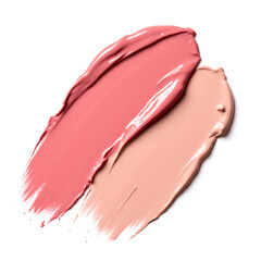 Feminine Lipstick Swatches, two creamy pink lipstick smears in bold and pastel shades, displayed on a white background, showcasing smooth textures, perfect for makeup ads, beauty branding